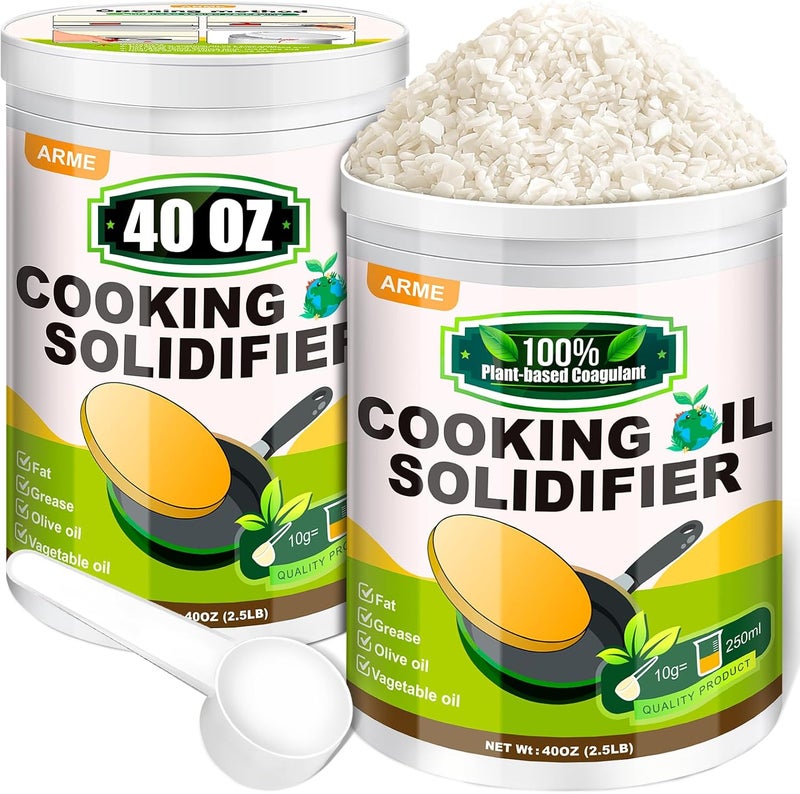 Arme Oil Solidifier, 40 Oz(2.5Lb) Cooking Oil Solidifier for Disposal(Disposal Up to 7.4 Gallons/113Cups), 100% Plant-Based Grease Solidifying Powder, Fat Hardener for Disposal Kitchen&Restaurant Use - Image 1